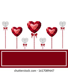 Heart red on white background. The heart is drawn in the style of low poly. Geometric red heart. Heart precious stone.