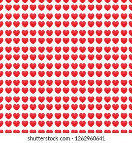 Heart red on white seamless pattern. Fashion graphic background design. Abstract texture of valentines day. Colorful template for prints, textiles, wrapping, wallpaper, website. Vector illustration