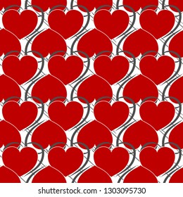 Heart red on white seamless pattern. Fashion graphic background design. Abstract texture of valentines day. Colorful template for prints, textiles, wrapping, wallpaper, website. Vector illustration.