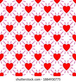 Heart red on white seamless pattern. Fashion graphic background design. Abstract texture of valentines day. Colorful template for prints, textiles, wrapping, wallpaper, website etc Vector illustration