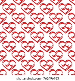 Heart red on white seamless pattern. Fashion graphic background design. Abstract texture of valentines day. Colorful template for prints, textiles, wrapping, wallpaper, website. Vector  llustration