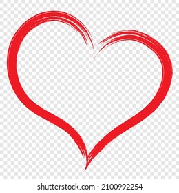 Heart - Red Outline Drawing Doodle, Symbol Icon On Transparent Background. Emblem For Valentine's Day Or Mother's Day To Create A Postcard.