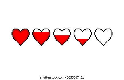 Heart red pixel design. The level of the degree of life. Vector illustration.