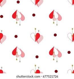 Heart red and polka seamless pattern. Fashion graphic background design. Modern stylish abstract texture. Colorful template for prints, textiles, wrapping, wallpaper, website. Vector illustration