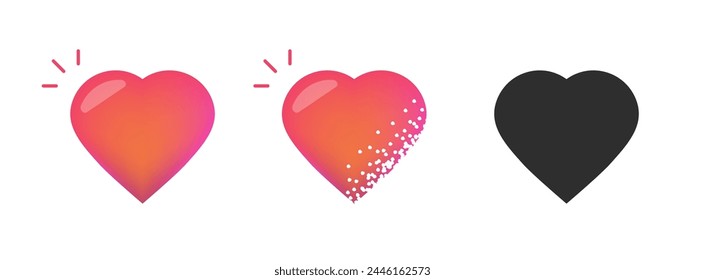 Heart red purple icon gradient glow vector graphic illustration simple pictogram symbol black shape silhouette cut out clip art image set