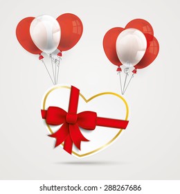 Heart with red ribbon and balloons on the gray background. Eps 10 vector file.