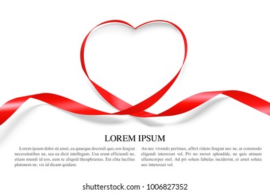 Heart of red ribbon isolated on white background. Vector illustration, ready and simple to use for your design. It can be used for greetings, congratulations and etc.