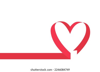 Heart from red ribbon. Simple love symbol silhouette on white background. Sketch vector illustration