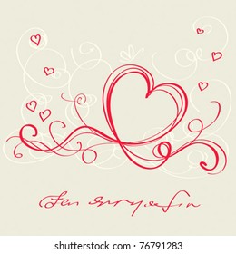 Heart red ribbon. Valentine`s day card