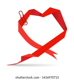 Heart from red ribbon with word bubble on background, illustration vector 