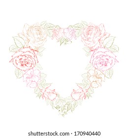 Heart of red rose bud isolated on white. Vector illustration.