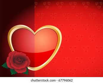 Heart and red rose on a red background