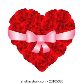 Heart of red roses bonded with ribbon. Vector-Illustration