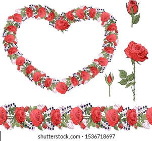 Heart of red roses isolated on white 