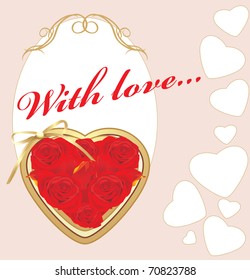 Heart with red roses. Valentines card. Vector