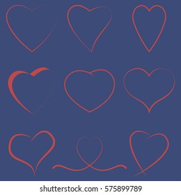 Heart Red Set A Symbol Of Valentines Day Love Outline - Vector