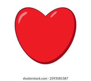 the heart is red with shadow and glare on a white background,