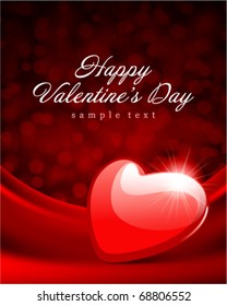 Heart red shiny on silk with light Valentine's day vector background