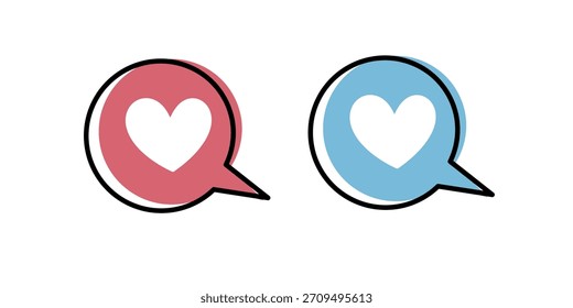 Heart in a red speech bubble, love icon, valentines day icon, vector. Heart love and Communication or chat logo template