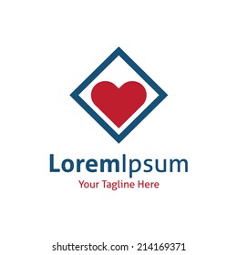 Heart red in a square box frame vector logo icon