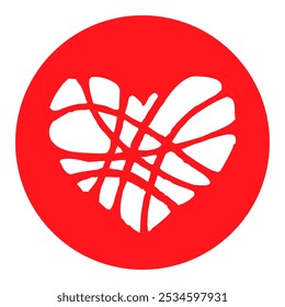 Heart Red Sticker isolated on white background. Handwritten vector image or icon. Valentine's Day theme.