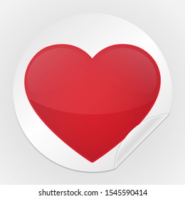 Heart Red Sticker. Love Vector Design Art. Romantic Label Element. Badge White Background.