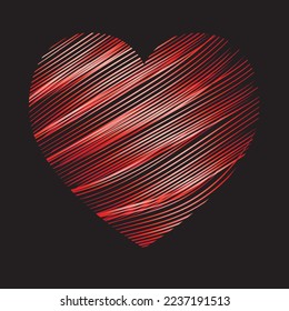 Heart of red strokes on a black background