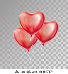 Heart Red transparent balloon on background. Frosted party balloons for event design. Balloons isolated in the air. Party decorations for birthday, anniversary, celebration. Shine transparent balloon.
