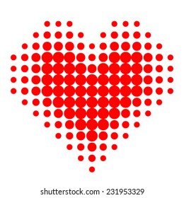 Heart red. Vector halftone dots.