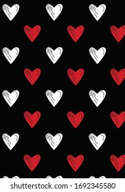 Heart red white Pattern, Heart black seamless Background, Heart Love Cards Vector Illustration, Hearts wallpaper love romance and wedding symbols.