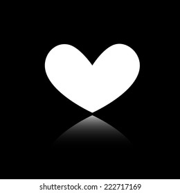 Heart. Reflecting mirror shadow. Black and white icon. Vector illustration. Series of pictures.