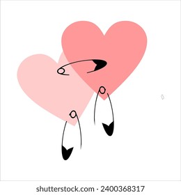 Heart related safety pin illustration for Valentine's Day