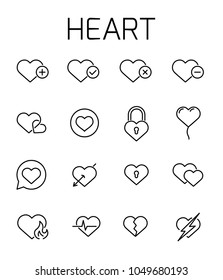 Heart related vector icon set. Well-crafted sign in thin line style with editable stroke. Vector symbols isolated on a white background. Simple pictograms.