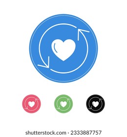 Heart reload icon. Arrows rotation circle with heart. Recycling flat vector icon. Colorful signs set, round arrow shape. Vector illustration isolated on white background.