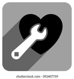 Heart Repair long shadow vector icon. Style is a flat heart repair iconic symbol on a gray square background.