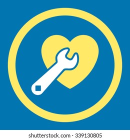 Heart Repair vector icon. Style is bicolor flat rounded symbol, yellow and white colors, rounded angles, blue background.