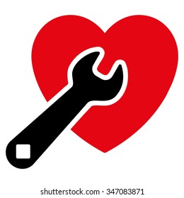 Heart Repair vector icon. Style is bicolor flat symbol, intensive red and black colors, rounded angles, white background.