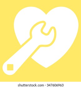 Heart Repair vector icon. Style is flat symbol, white color, rounded angles, yellow background.