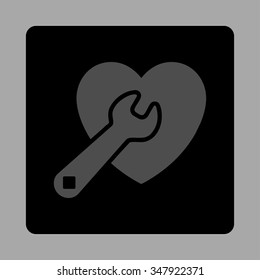 Heart Repair vector icon. Style is flat rounded square button, gray and black colors, silver background.