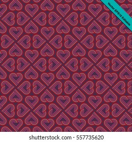 Heart repeatable pattern striped retro funky style with heart shaped in red, pink, purple color with dark purple for background Valentine, wrapping paper, scrapbook, card, invitation, textile fabric.