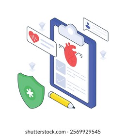 Heart Report and Cardio Report isometric Colored illustration. EPS File stock illustration