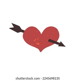 A heart in a retro style pierced by an arrow. Symbol of love. Valentine's day vintage-style nostalgic design. Vector isolated illustration.