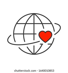 Heart Revolves Around The Earth Line Icon