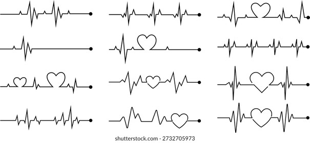 Heart Rhythm Icon Set Ilustração Vetorial Para Design De Cardiologia Médica De Saúde Com Símbolo De Linha De Pulso Em Iconografia De Monitoramento De Grupo De Coleção De Estilo Moderno.