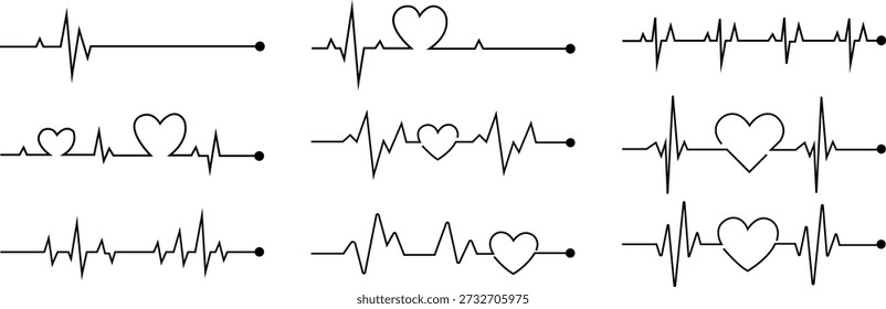Heart Rhythm Icon Set Ilustração Vetorial Para Design De Cardiologia Médica De Saúde Com Símbolo De Linha De Pulso Em Iconografia De Monitoramento De Grupo De Coleção De Estilo Moderno.