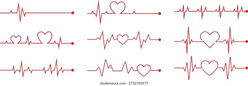 Heart Rhythm Icon Set Ilustração Vetorial Para Design De Cardiologia Médica De Saúde Com Símbolo De Linha De Pulso Em Iconografia De Monitoramento De Grupo De Coleção De Estilo Moderno.