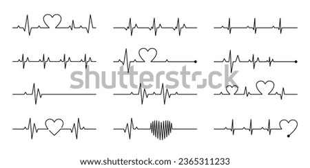 heart rhythm illustration with editable stroke, cardiogram line illustration