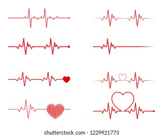 heart rhythm set, Electrocardiogram, ECG - EKG signal, Heart Beat pulse line concept design isolated on white background