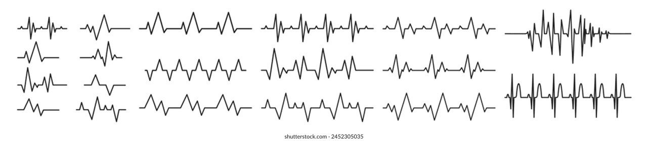 Heart rhythm set, Electrocardiogram, ECG EKG signal, Heart rate monitor set line vector isolated on transparent background