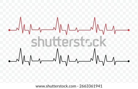 Heart rhythm set, Electrocardiogram, ECG EKG signal, Heart rate monitor set line vector isolated on white background in eps 10.